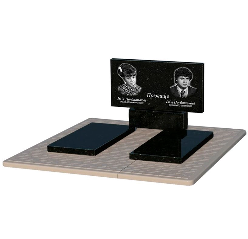 Основне Гранітний пам'ятник без різьблених робіт подвійний із чорного граніту Коростишів к17-kor-pf-50-100-08-001-pbd2