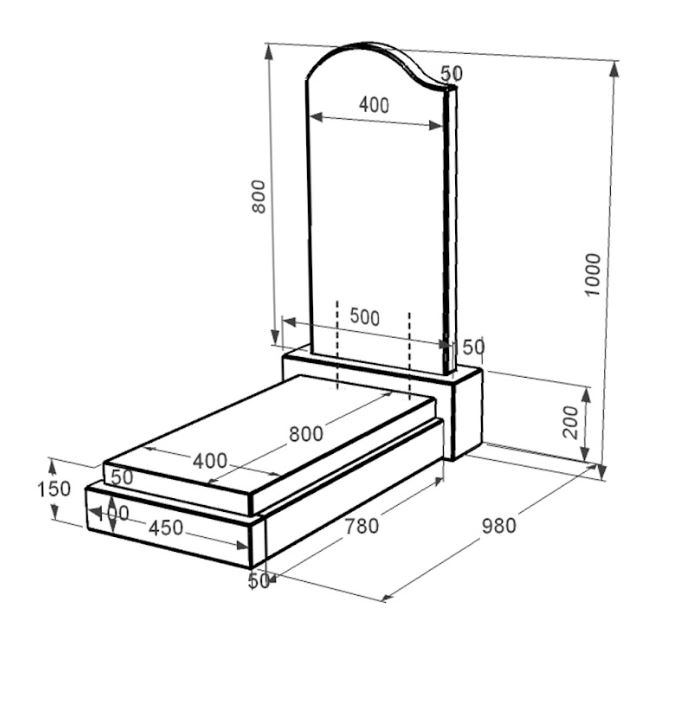 Розміри Надгробний пам'ятник із граніту з одним надгробком одинарний із чорного граніту Коростишів з хвилею різьблений к12-kor-pf-80-40-05-011-l