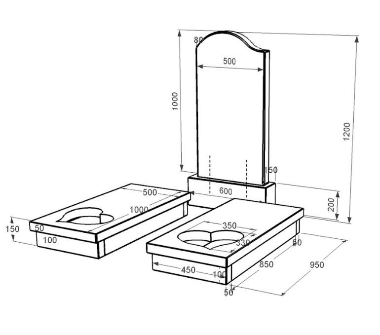 Розміри Подвійний гранітний пам'ятник із чорного граніту Коростишів з серцем різьблена робота к20-kor-npf-100-50-08-011