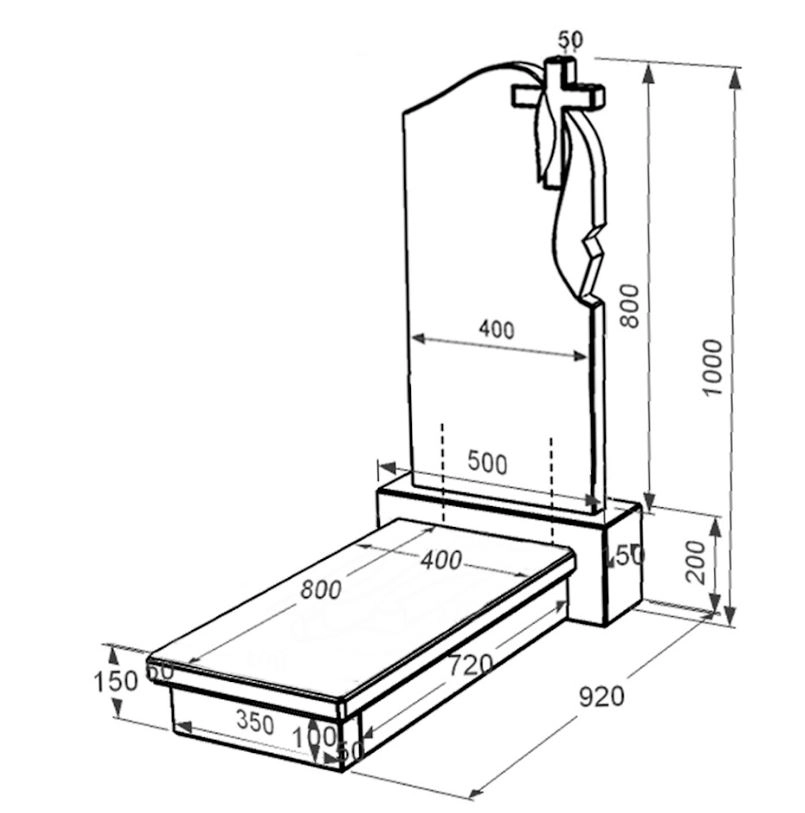 Розміри Могильний камінь із граніту з гробницею одинарний із чорного граніту Коростишів з хрестом та плащаницею різьблений к10-kor-npf-80-40-05-142-r