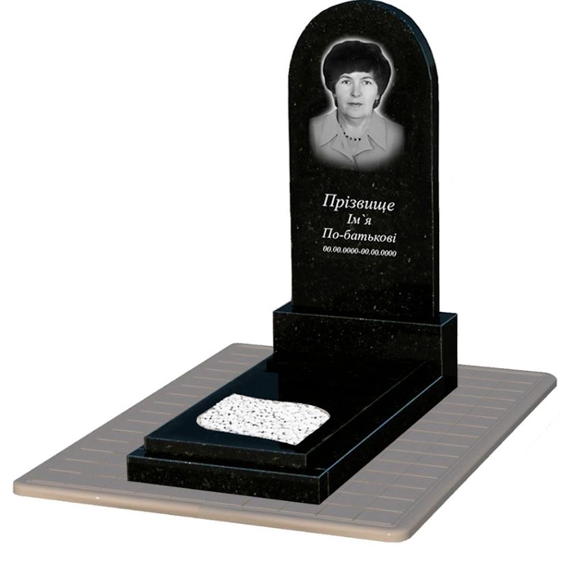 Основне Гранітний пам'ятник із чорного граніту Коростишів одинарний з листом різьблена робота к13-kor-pf-120-60-08-006-pbd3