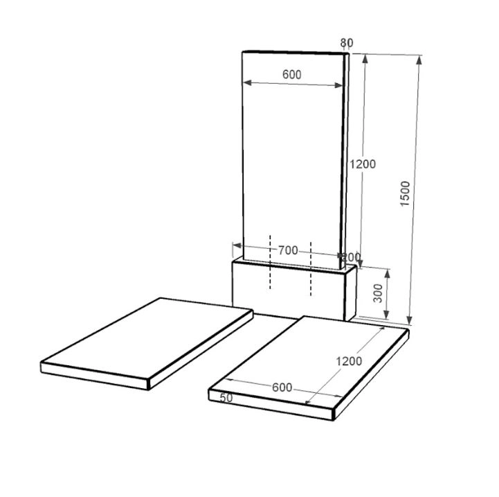 Розміри Пам'ятник із граніту стела 120х60 см подвійний із чорного граніту Коростишів без різьблених робіт к17-kor-npf-120-60-08-001