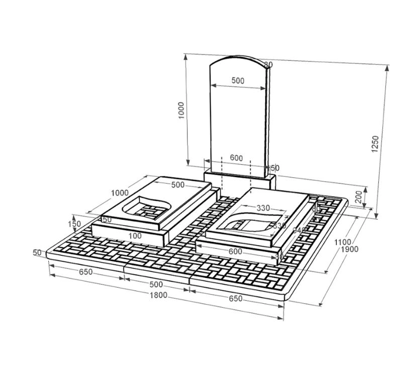 Размеры Памятник из гранита длиной 125 см двойной с листом резная работа из черного гранита Коростышев Дуга 009 к22-kor-pf-100-50-08-009-pbd2