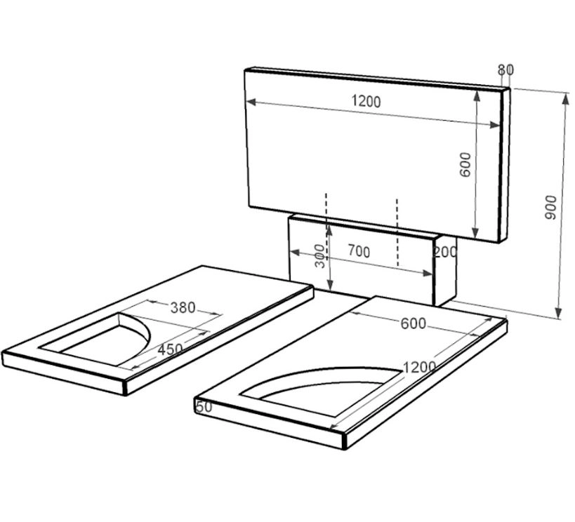 Розміри Гранітна плита на могилу з вирізаним куточком подвійна із чорного граніту Коростишів к18-kor-pf-60-120-08-001