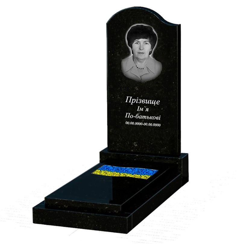 Основне Гранітний пам'ятник на могилу з вирізаним прапором одинарний із чорного граніту Коростишів к6-kor-pf-100-50-08-011-l