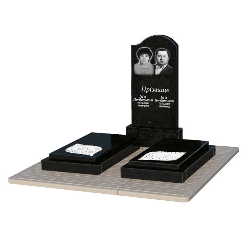 Основне Пам'ятник на цвинтар з граніту з листом різьблена робота подвійний із чорного граніту Коростишів к22-kor-pf-100-50-08-011-r-pbd2