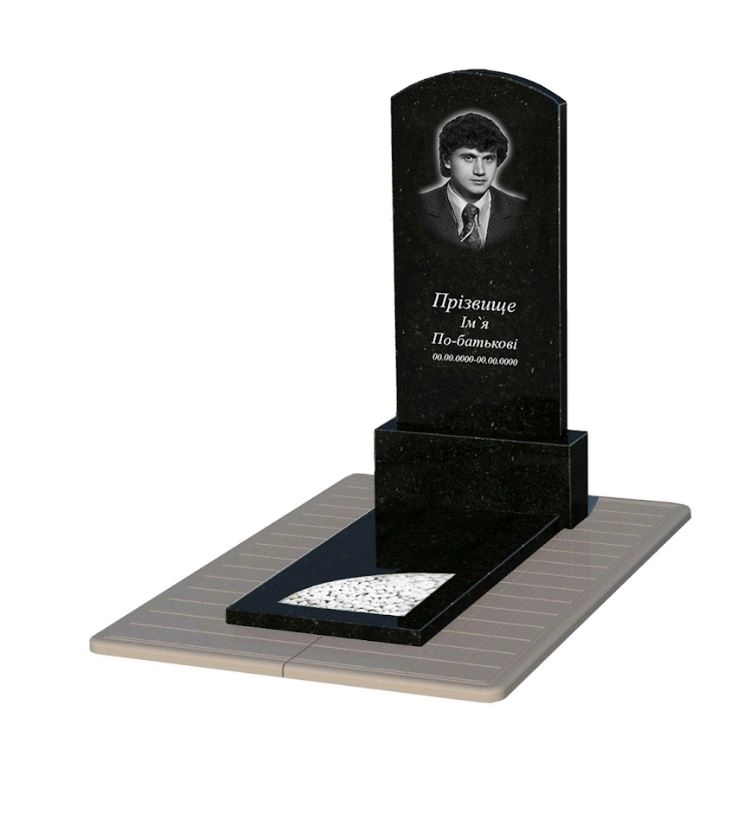 Основне Гранітна плита на могилу довжиною 140 см одинарна з вирізаним куточком із чорного граніту Коростишів Дуга 009 к9-kor-pf-120-60-08-009-pbd3