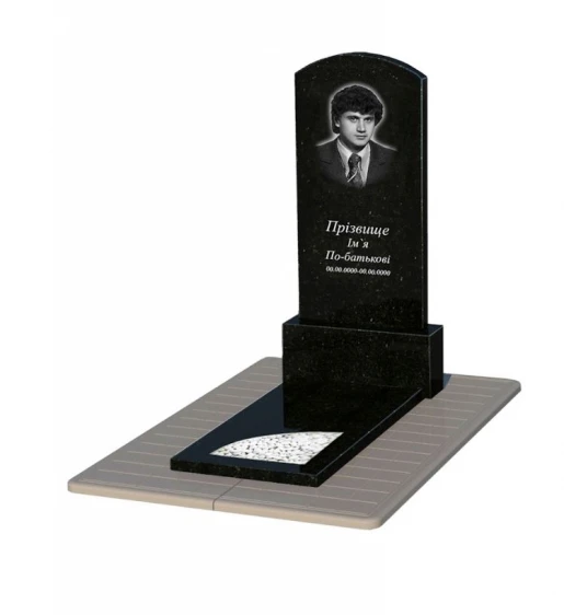 Гранітна плита на могилу довжиною 140 см одинарна з вирізаним куточком із чорного граніту Коростишів Дуга 009 к9-kor-pf-120-60-08-009-pbd3