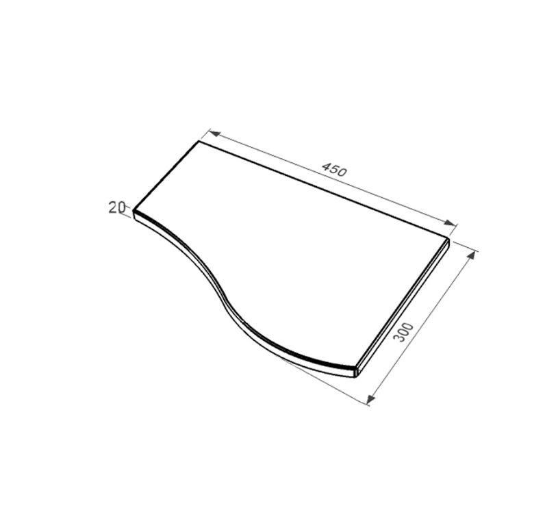 Размеры Плита на цветник могилы 450x300x20 серия Волна одинарный короткий с полированными фасками из мрамора Волокас правый pnk-vol-pf-45-30-02-r