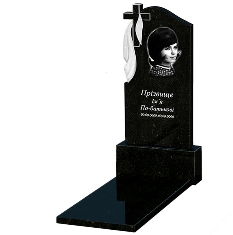 Основное Памятник из гранита с плащаницей и крестом резной одинарный из черного гранита Коростышев к7-kor-pf-120-60-08-142