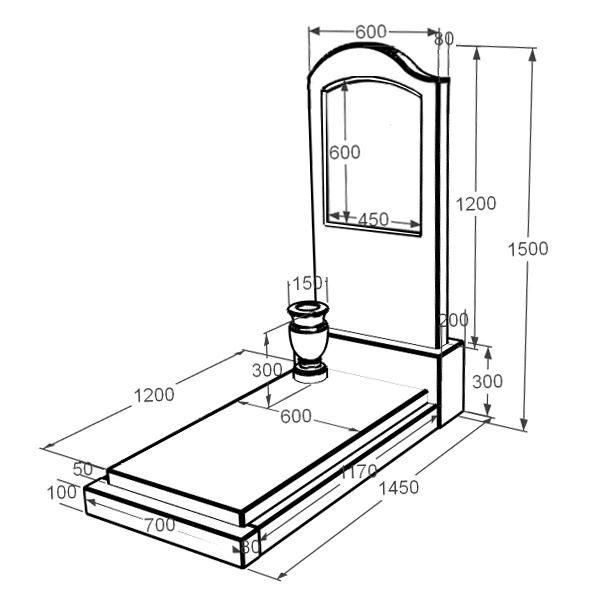 Розміри Одинарний мармуровий пам'ятник з мармуру Дайна з хвилею різьблений к12-dan-pf-120-60-08-011-l