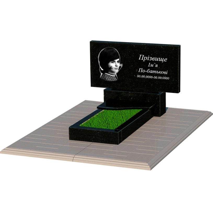 Основне Гранітний пам'ятник стела 40х80 см одинарний із чорного граніту Коростишів з хвилею різьблений к3-kor-pf-40-80-05-001-pbd1