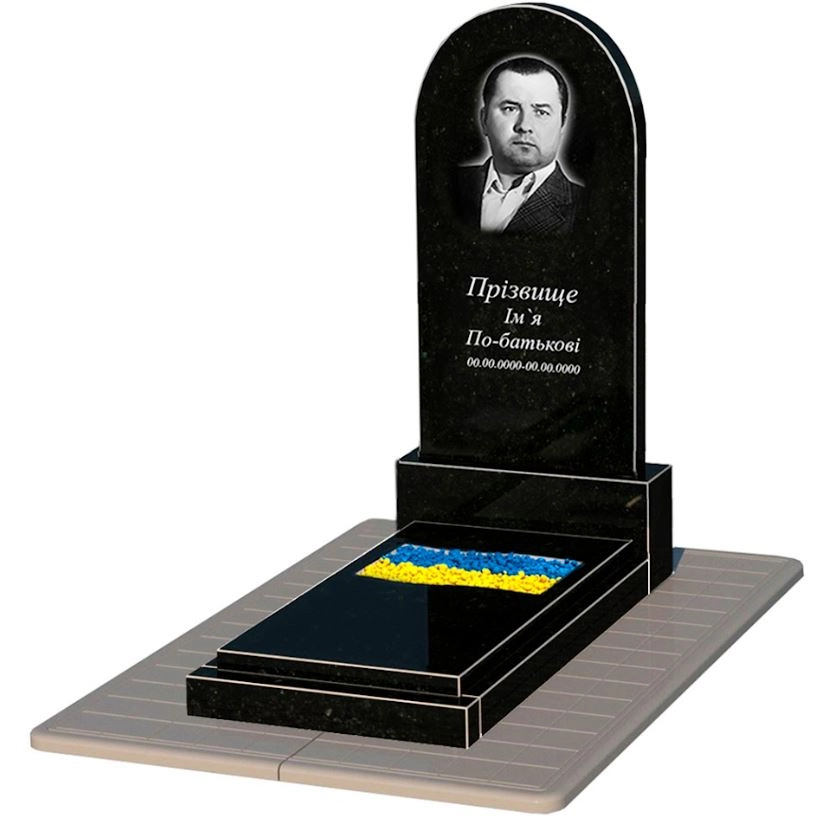 Основное Гранитный памятник с резным флагом одинарный из черного гранита Коростышев к6-kor-npf-120-60-08-006-pbd3