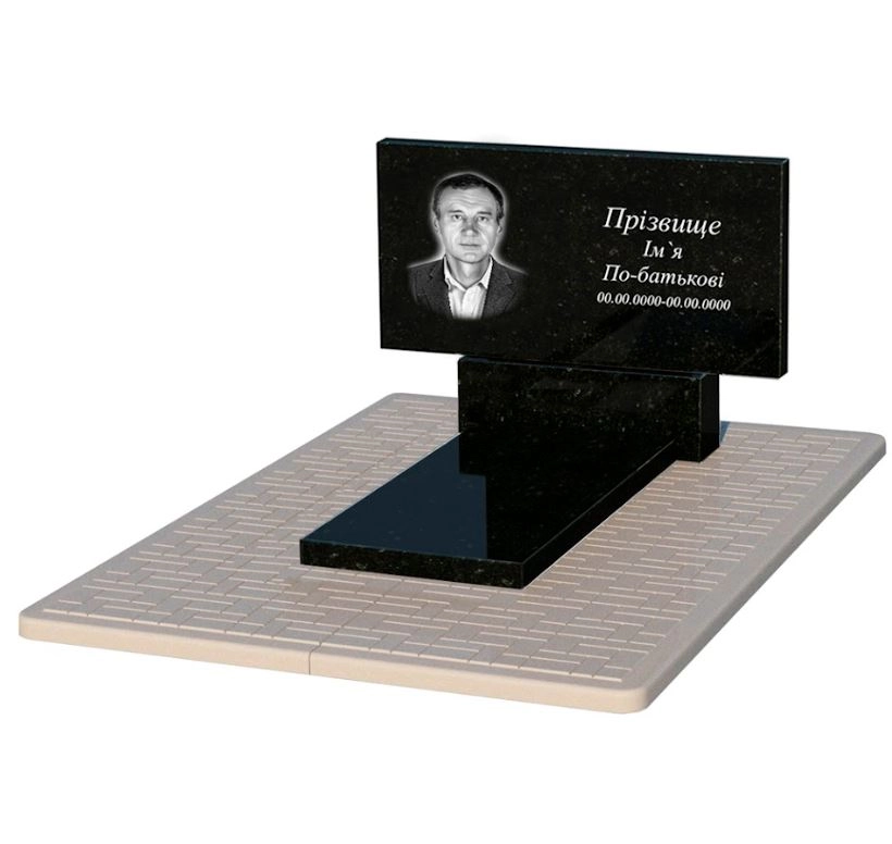 Основне Гранітний надгробок на могилу середнього розміру одинарний із чорного граніту Коростишів без різьблених робіт к7-kor-pf-50-100-08-001-pbd2