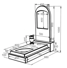 Розміри Мармуровий пам'ятник для жінок одинарний з мармуру Дайна з вирізаним куточком к24-dan-pf-80-40-05-006