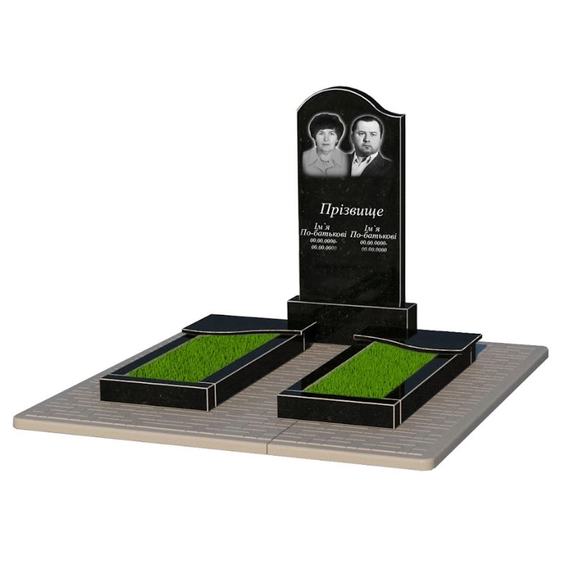 Основне Гранітний надгробок чорного кольору подвійний із чорного граніту Коростишів з хвилею різьблений к15-kor-npf-100-50-08-011-l-pbd2