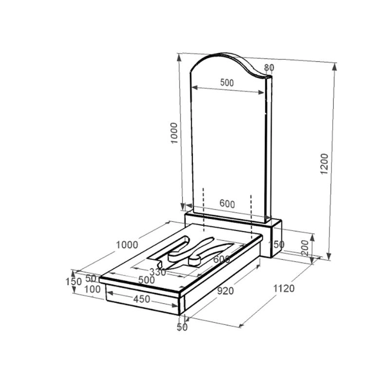 Розміри Гранітний пам'ятник з Тризубом вирізаним одинарний із чорного граніту Коростишів к8-kor-pf-100-50-08-011-l