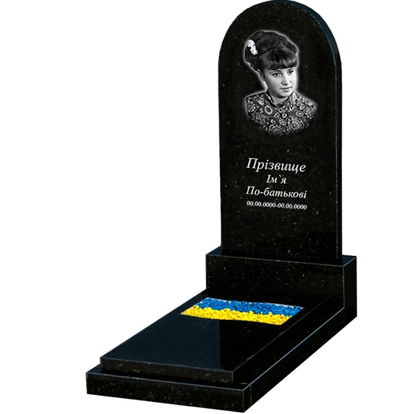 Основное Памятник из гранита с одним надгробием одинарный из черного гранита Коростышев с вырезанным флагом к6-kor-pf-120-60-08-006