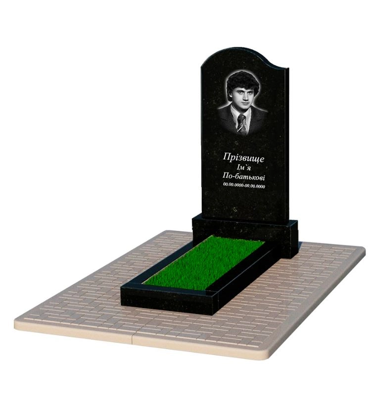 Основное Гранитная могильная плита для юношей одинарная из черного гранита Коростышев с волной резная к1-kor-pf-100-50-08-011-l-pbd2