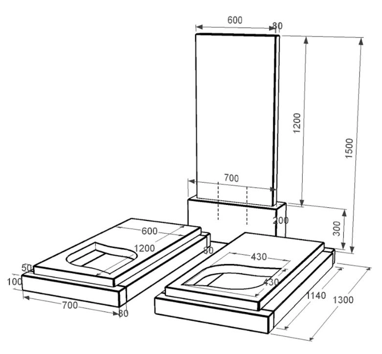 Розміри Гранітний надгробний камінь з листом різьблена робота подвійний із чорного граніту Коростишів к22-kor-pf-120-60-08-001