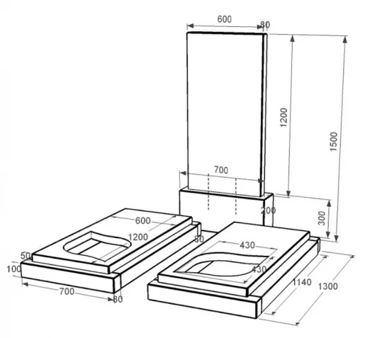 Розміри Гранітний надгробний камінь з листом різьблена робота подвійний із чорного граніту Коростишів к22-kor-pf-120-60-08-001