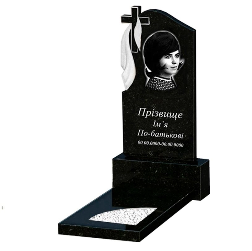 Основное Гранитный памятник с вырезанным уголком одинарный из черного гранита Коростышев к9-kor-pf-80-40-05-142