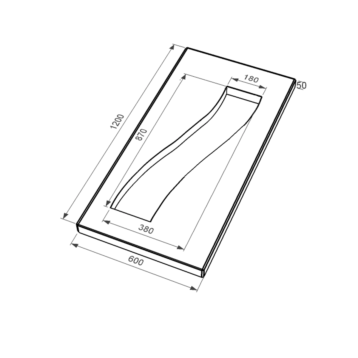 Размеры Надгробная плита правая 1200x600x50 из гранита Букинского карьера с полированными фасками Полоса pl-buk-pf-pt-120-60-05-POLOSA-r