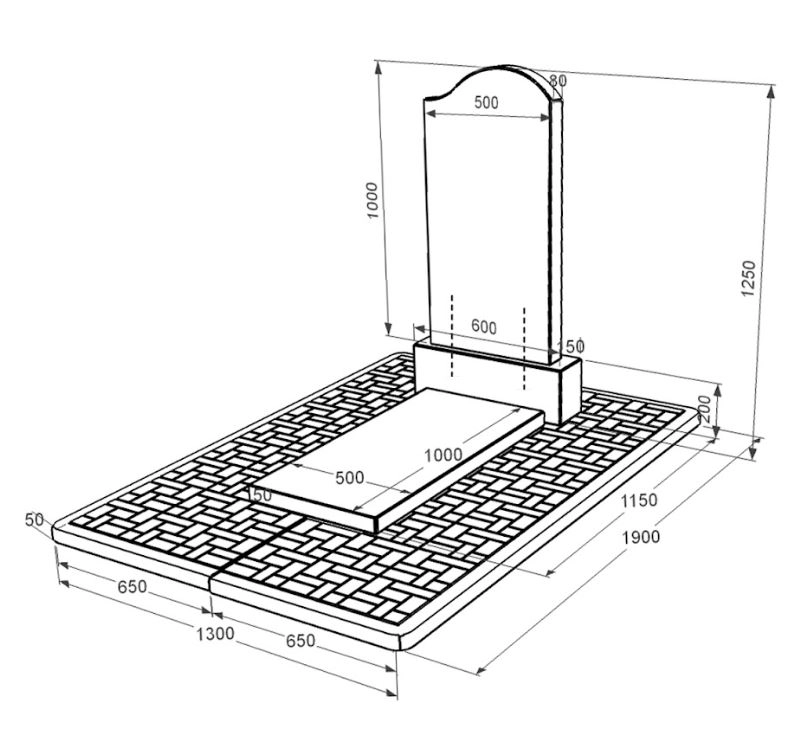 Размеры Гранитный памятник на кладбище с надгробной плитой одинарный из черного гранита Коростышев с волной резной к7-kor-pf-100-50-08-011-r-pbd2