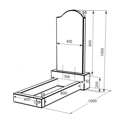 Розміри Гранітний пам'ятник з полірованими фасками одинарний із чорного граніту Коростишів з хвилею різьблений к1-kor-pf-80-40-05-011