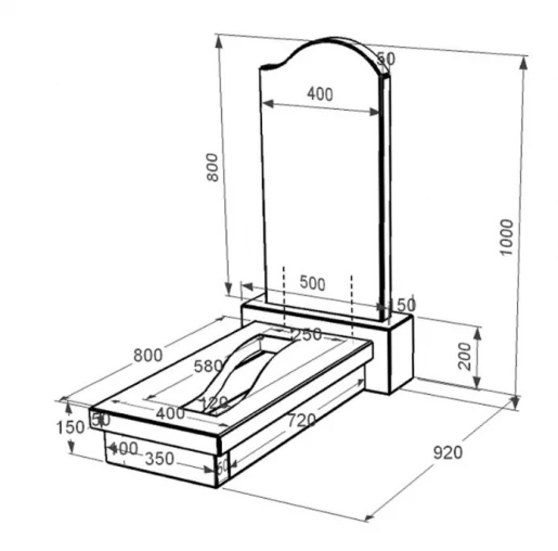 Розміри Гранітний пам'ятник з вирізаною смугою одинарний із чорного граніту Коростишів з хвилею різьблений к23-kor-npf-80-40-08-011-r