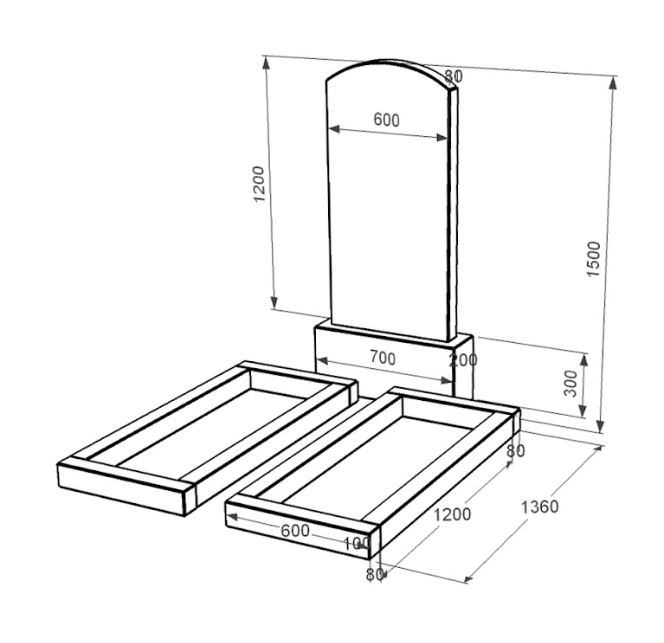 Розміри Гранітний надгробний пам'ятник висотою 150 см подвійний із чорного граніту Коростишів з дугою різьблений к14-kor-pf-120-60-08-009