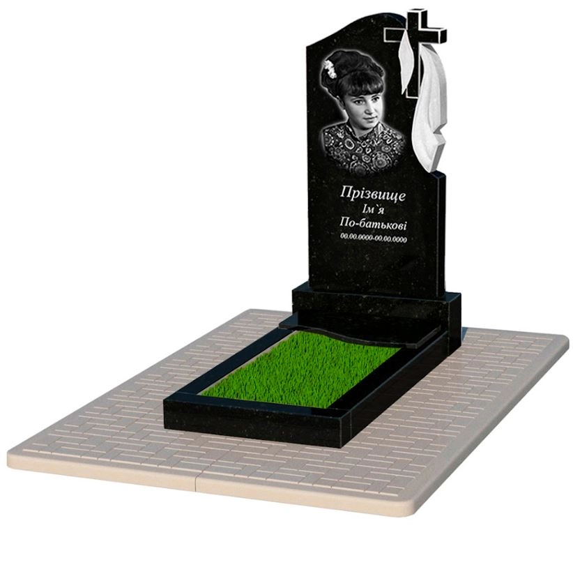 Основное Гранитный камень на могилу с полным полированием сторон одинарный из черного гранита Коростышев с волной резной к5-kor-pf-100-50-08-142-r-pbd2