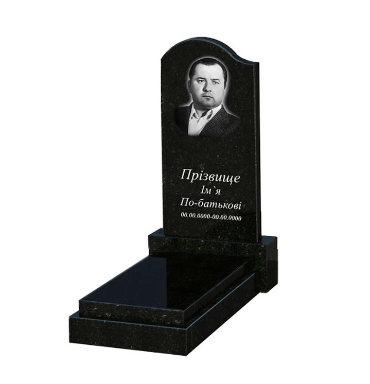 Основне Надгробний пам'ятник із граніту з одним надгробком одинарний із чорного граніту Коростишів з хвилею різьблений к12-kor-pf-80-40-05-011-l
