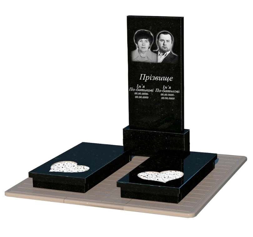 Основне Гранітний пам'ятник з серцем різьблена робота подвійний із чорного граніту Коростишів к20-kor-pf-120-60-08-001-pbd3