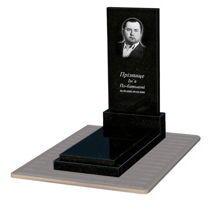 Основне Гранітний пам'ятник без різьблених робіт одинарний із чорного граніту Коростишів к12-kor-pf-120-60-08-001-pbd3