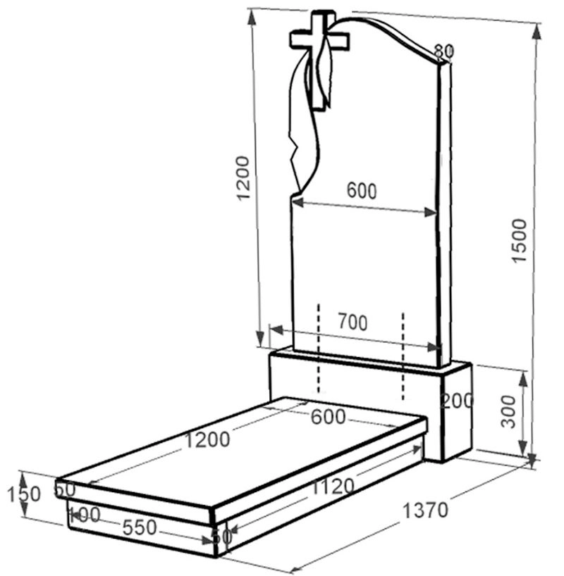 Размеры Ритуальный памятник из гранита с плащаницей и крестом резной одинарный из черного гранита Коростышев к10-kor-npf-120-60-08-142