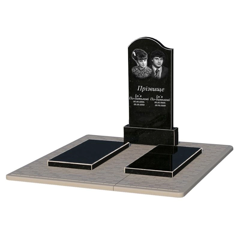 Основное Памятник из гранита с надгробной плитой двойной из черного гранита Коростышев с волной резнойк17-kor-npf-100-50-08-011-l-pbd2