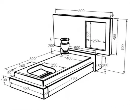 Размеры Мраморный памятник стела 40х80 см одинарный из бежевого мрамора Дайна с листом резная работа к13-dan-pf-40-80-05-001