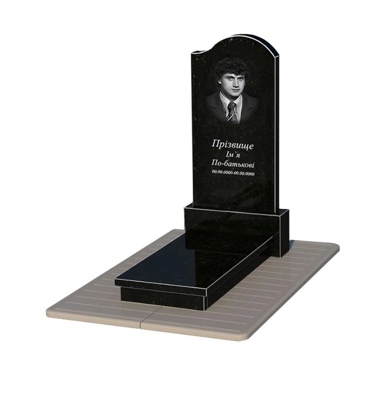 Основне Гранітний пам'ятник чорного кольору одинарний із чорного граніту Коростишів з хвилею різьблений к10-kor-npf-120-60-08-011-r-pbd3