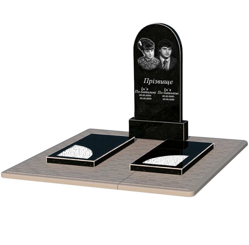 Основное Гранитный могильный памятник с вырезанным уголком двойной из черного гранита Коростышев к18-kor-npf-100-50-08-006-pbd2