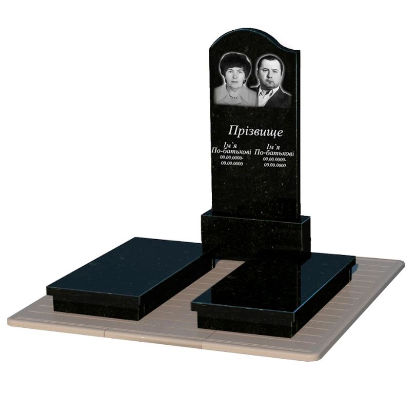 Основное Гранитный памятник вертикальный двойной из черного гранита Коростышев с волной резной к19-kor-pf-120-60-08-011-l-pbd3