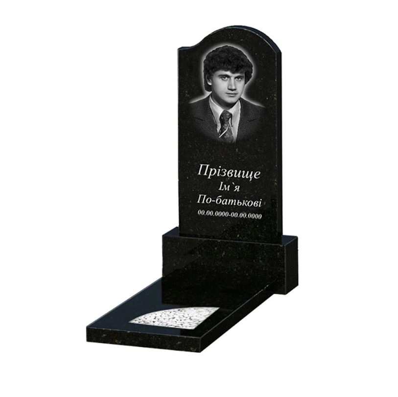 Основное Памятник из гранита с полированными фасками одинарный из черного гранита Коростышев с вырезанным уголком к9-kor-pf-80-40-05-011-r