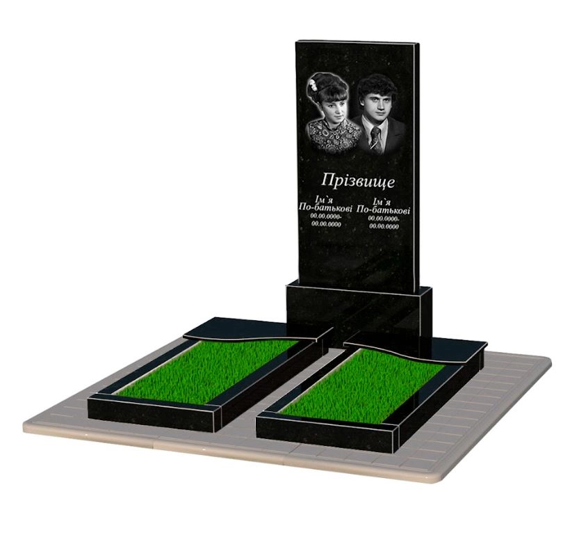 Основне Гранітний пам'ятник габро подвійний із чорного граніту Коростишів з хвилею різьблений к15-kor-npf-120-60-08-001-pbd3