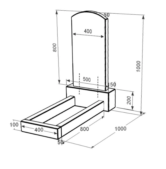 Розміри Гранітний камінь на могилу синові одинарний із чорного граніту Коростишів з дугою різьблений к1-kor-npf-80-40-05-009