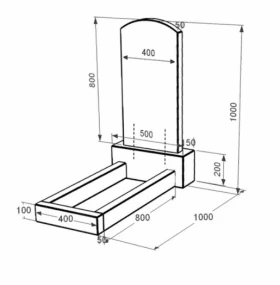 Розміри Гранітний камінь на могилу синові одинарний із чорного граніту Коростишів з дугою різьблений к1-kor-npf-80-40-05-009