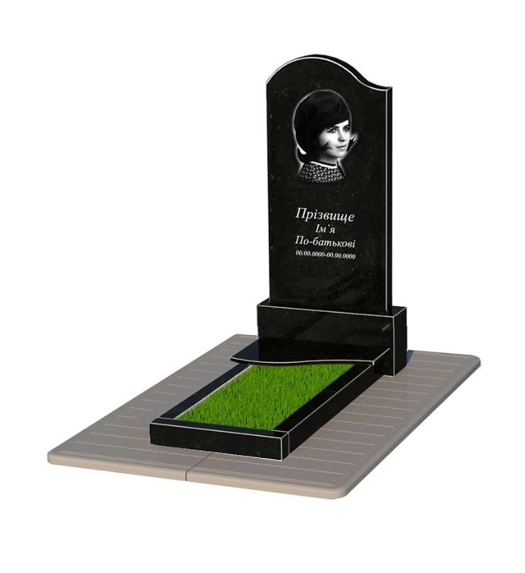 Основне Гранітний пам'ятник великий одинарний із чорного граніту Коростишів з хвилею різьблений к3-kor-npf-120-60-08-011-l-pbd3