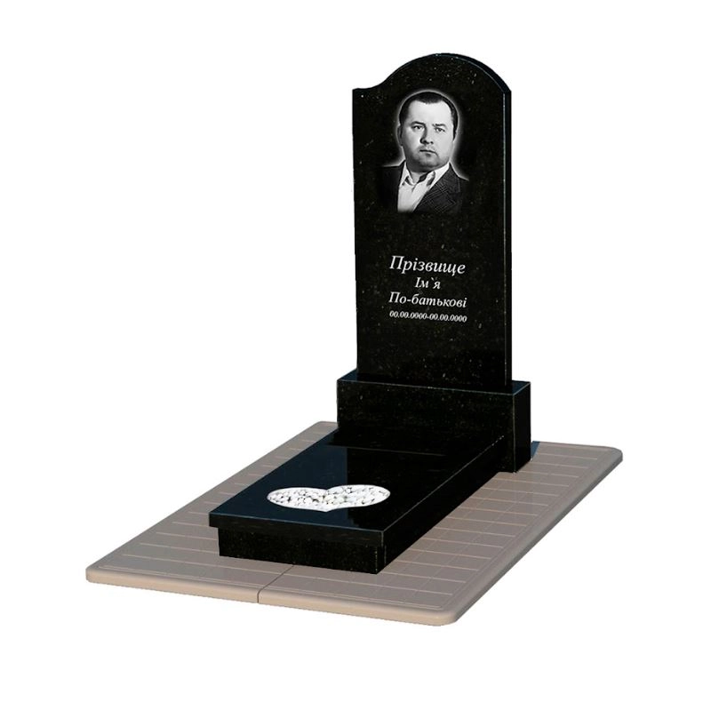 Основне Пам'ятник із граніту з серцем різьблена робота одинарний із чорного граніту Коростишів к11-kor-pf-120-60-08-011-r-pbd3