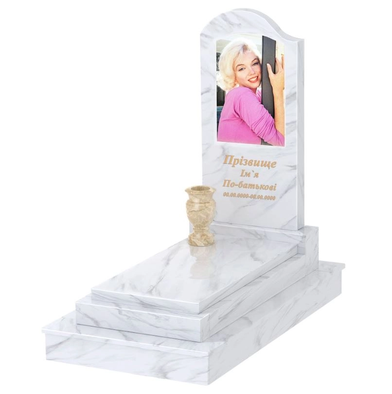 Основне Пам'ятник із мармуру 120 см висотою одинарний з білого мармуру Волокас з хвилею різьблений к12-vol-pf-100-50-08-011-l-ck