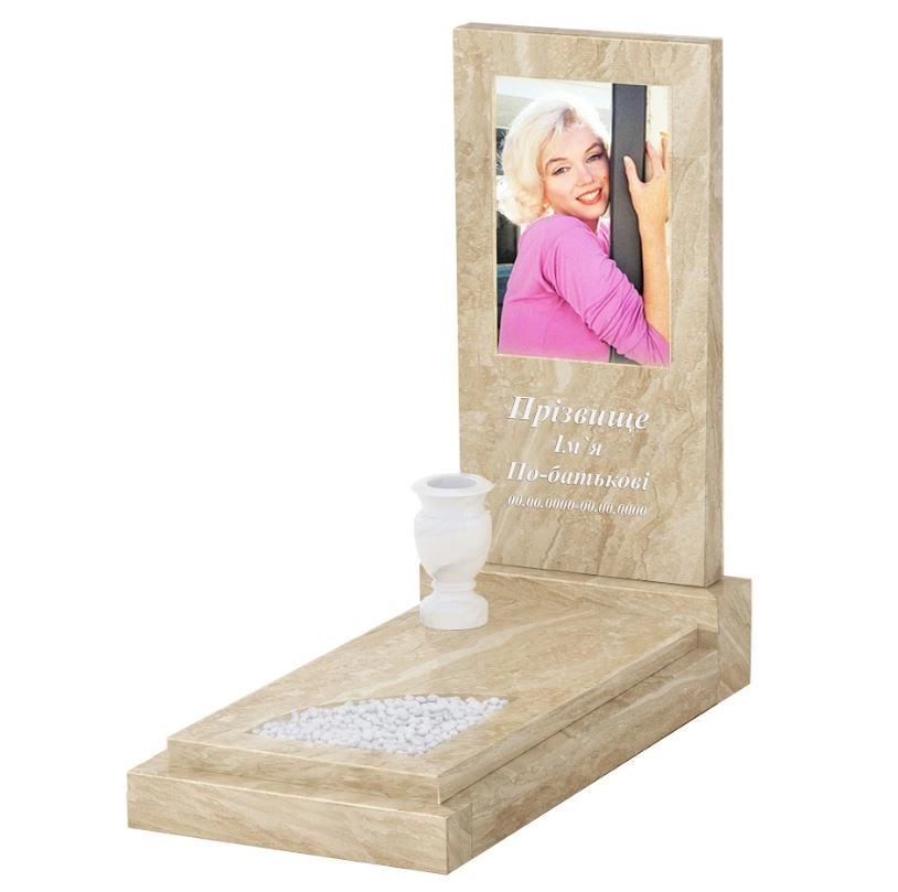 Основне Мармуровий пам'ятник середнього розміру одинарний з мармуру Дайна з вирізаним куточком к24-dan-pf-100-50-08-001