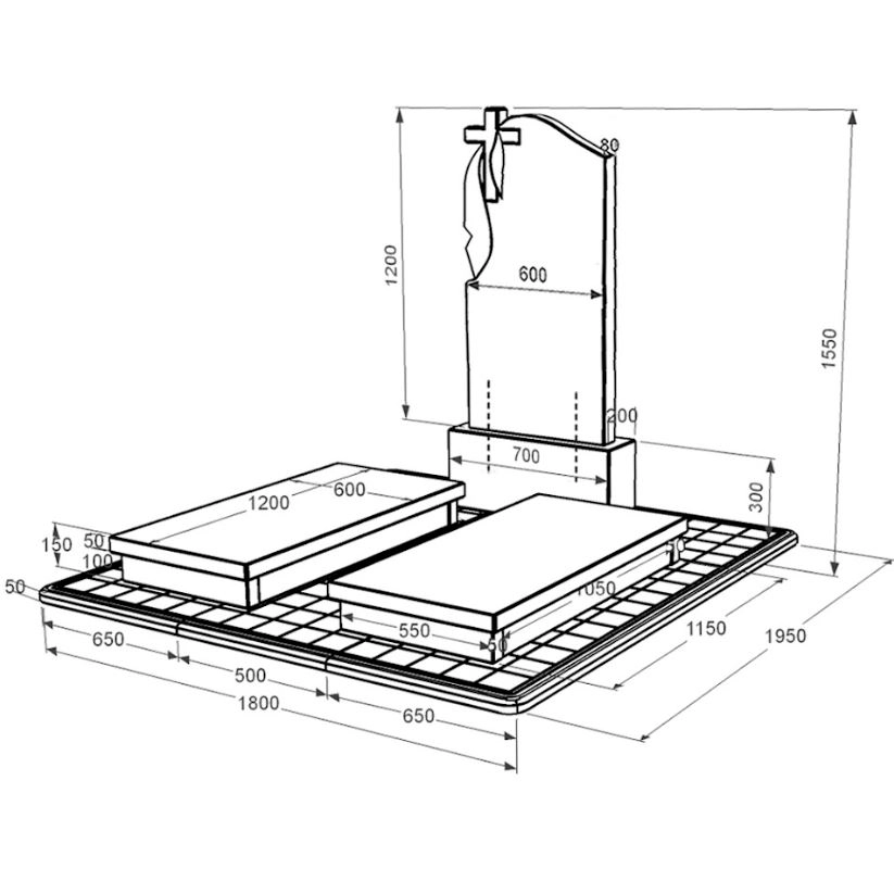 Розміри Гранітний пам'ятник поліровані фаски подвійний із чорного граніту Коростишів з хрестом та плащаницею різьблений к19-kor-pf-120-60-08-142-pbd3